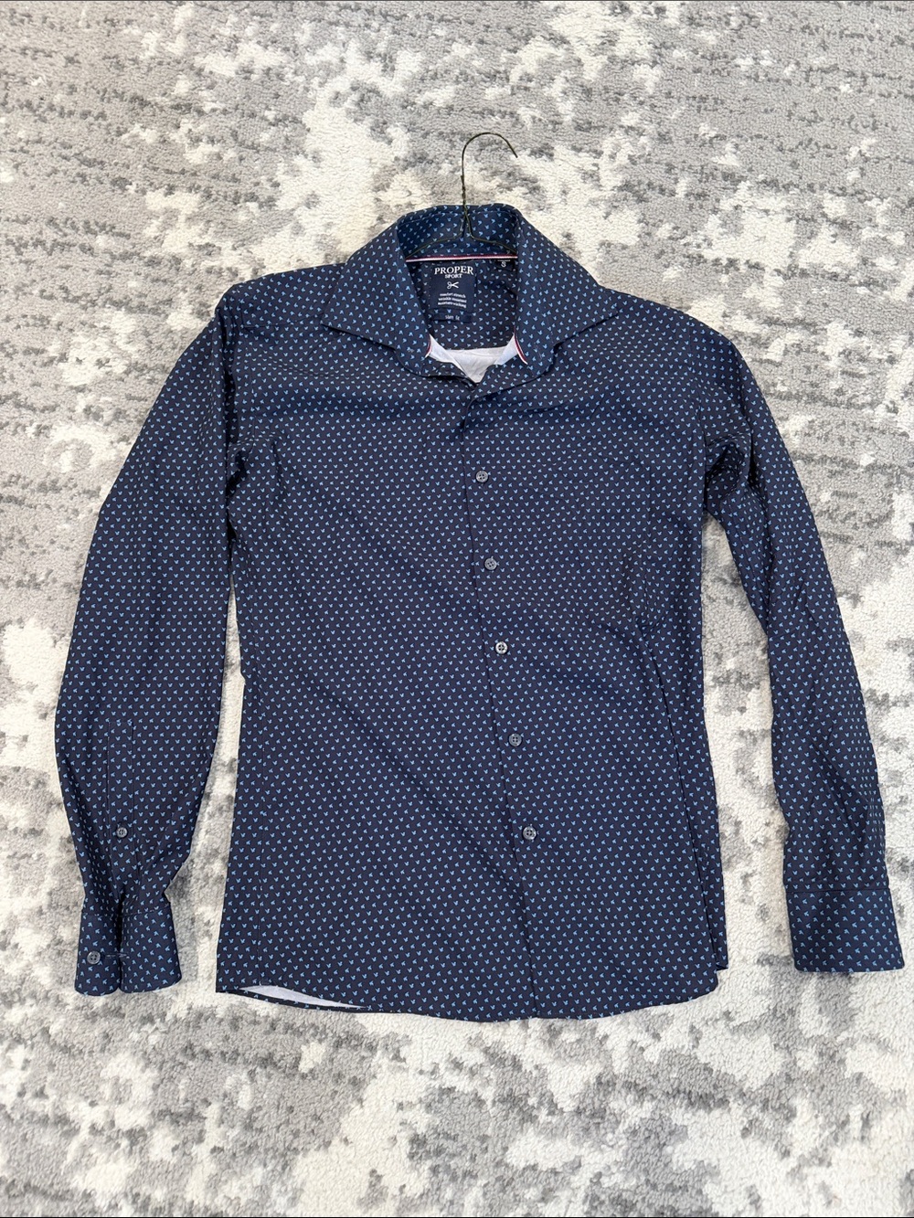 Men’s Propper Navy Button-Down Shirt with White Dot Pattern size small stretch